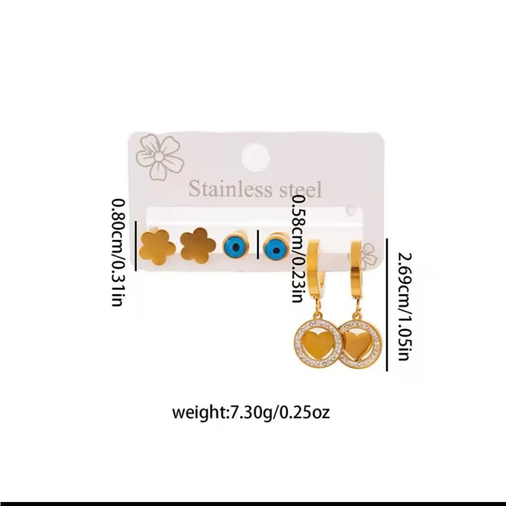 Gold and Blue Stainless Steel Earring Set